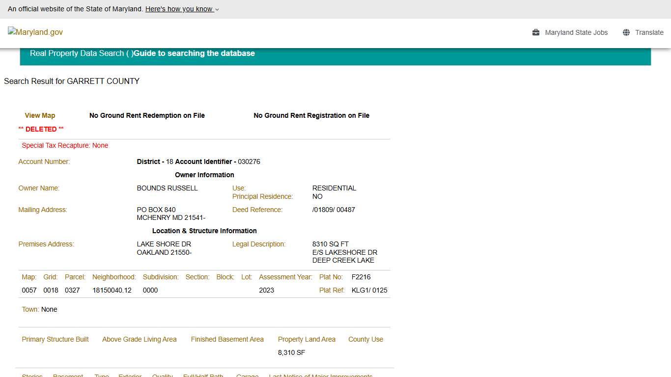 SDAT: Real Property Data Search