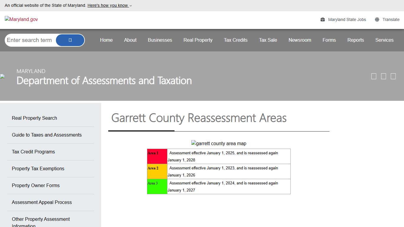 Garrett County Reassessment Areas